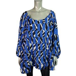Avenue Top Plus Size 30/32 Balloon Sleeve‎ Lightweight Long Sleeve Pullover Blue